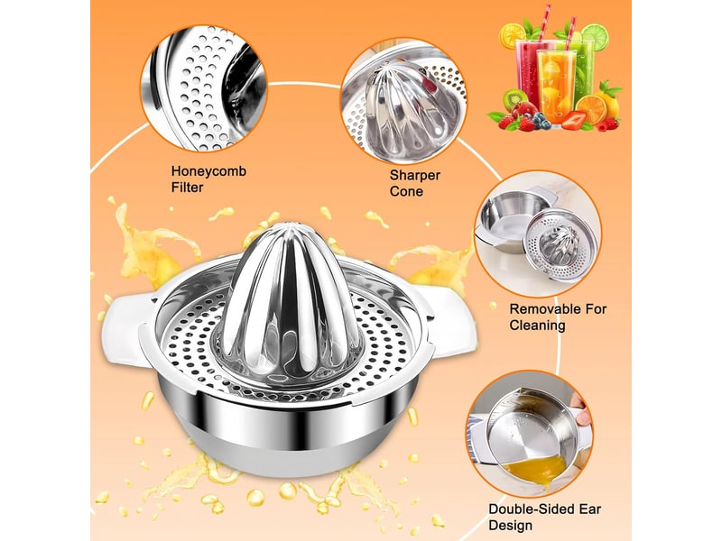  Presse agrumes manuel en inox presse orange manuel avec récipient, presse citron manuel pour presser citrons oranges agrumes (capacité: 450ml)  - Conforama E