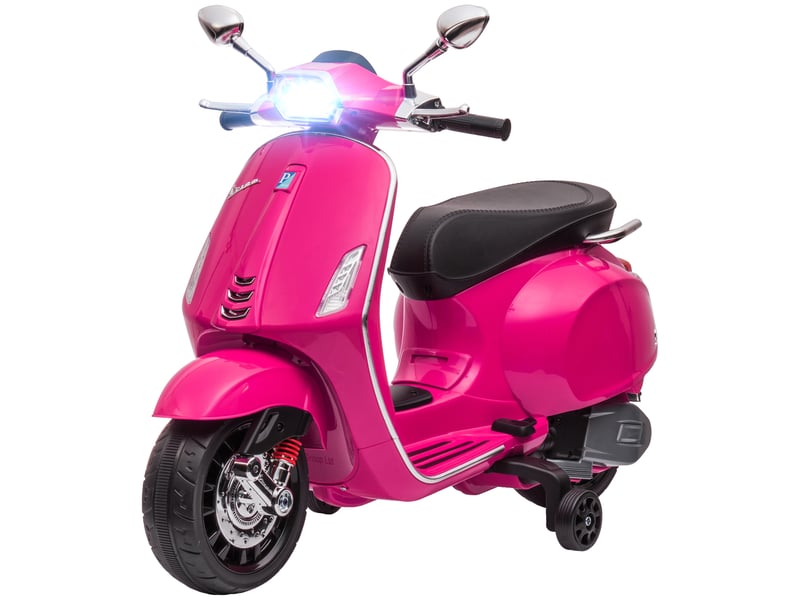  Moto vespa électrique pour enfants sous licence, avec stabilisateurs, phare et musique, en pp et métal, 107 x 47 x 73 cm, rose  - Conforama B