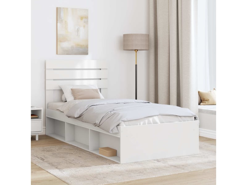  Lit simple- lit adulte -  cadre de lit avec tête de lit blanc 100 x 200 cm pin massif  - Conforama B