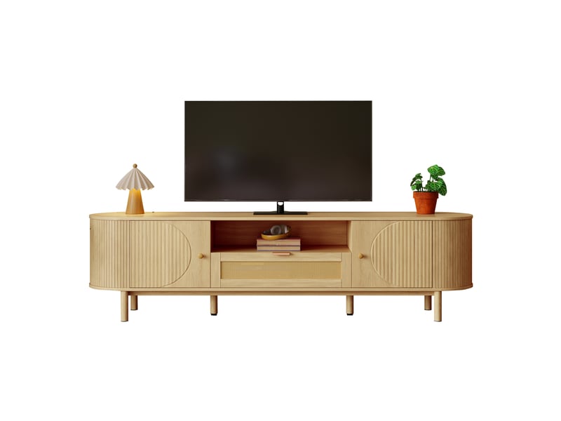  Meuble tv modulable 175 x 36 x 51 cm, tiroir en rotin, passe-câbles, naturel  - Conforama A