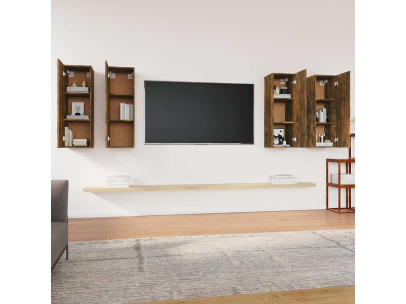  Lot de 4 meuble tv bas salon chêne fumé 30,5x30x90 cm bois d'ingénierie  - Conforama C