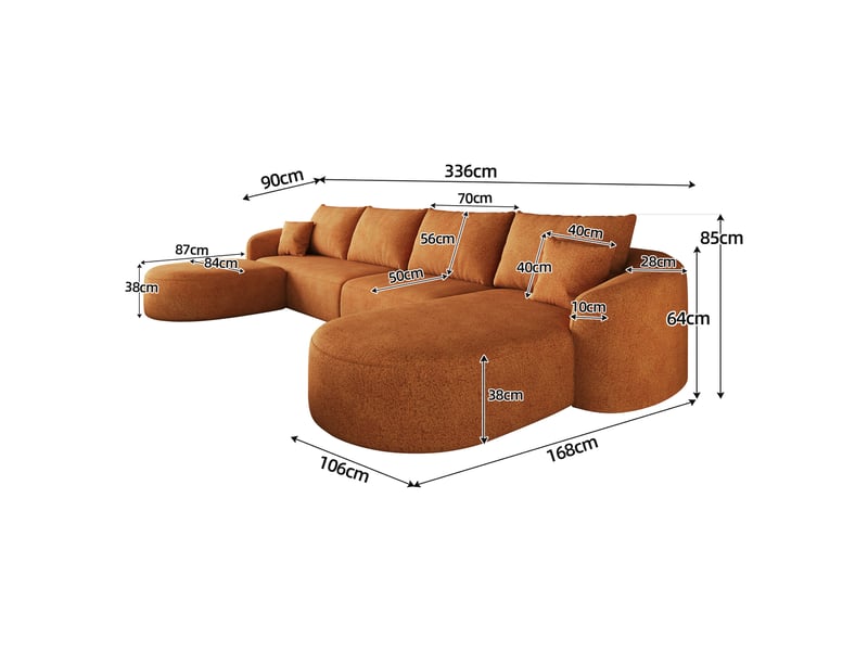 Canapé panoramique en u tcqpz 5 places 336 x 168 x 85 cm modulable en tissu chenille orange - Conforama C