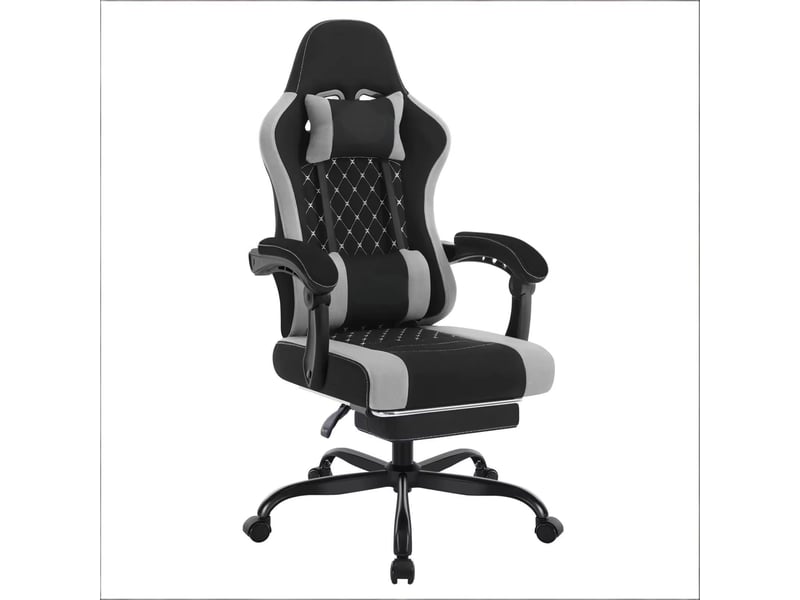  Chaise de bureau ergonomique 70 x 70 x 119,5-127 cm - gaming massage inclinable 145° avec repose-pieds retractable - tissu  - noir et gris  - Conforama A