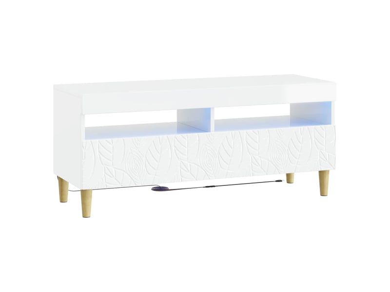 Meuble tv - banc tv - meuble de rangement led blanc brillant bois d'ingénierie - Conforama A