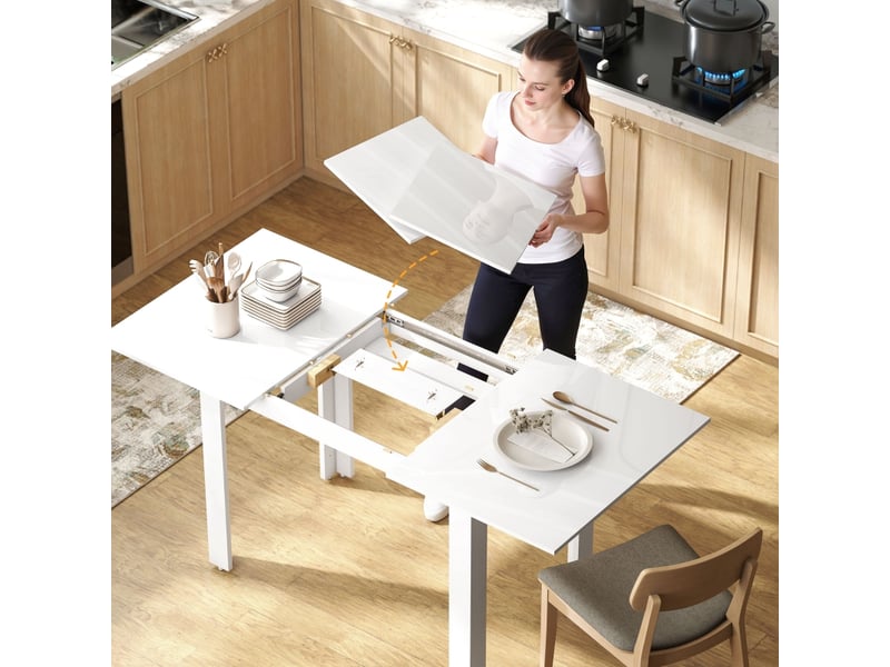  Table repas extensible blanche 120 à 160 cm en mdf brillant, design moderne et fonctionnel  - Conforama D