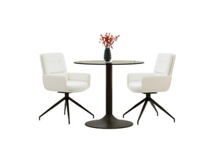 Ensemble table ronde diamètre 85 cm avec 2 fauteuils pivotants – transparent, blanc et noir – style chic
