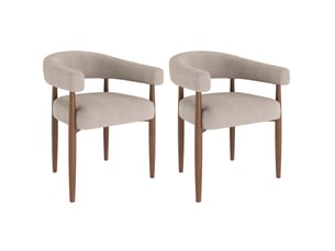 Lot de 2 chaises de salle à manger 60x59x75 cm, accoudoirs, dossier courbé, métal aspect noyer, chenille taupe