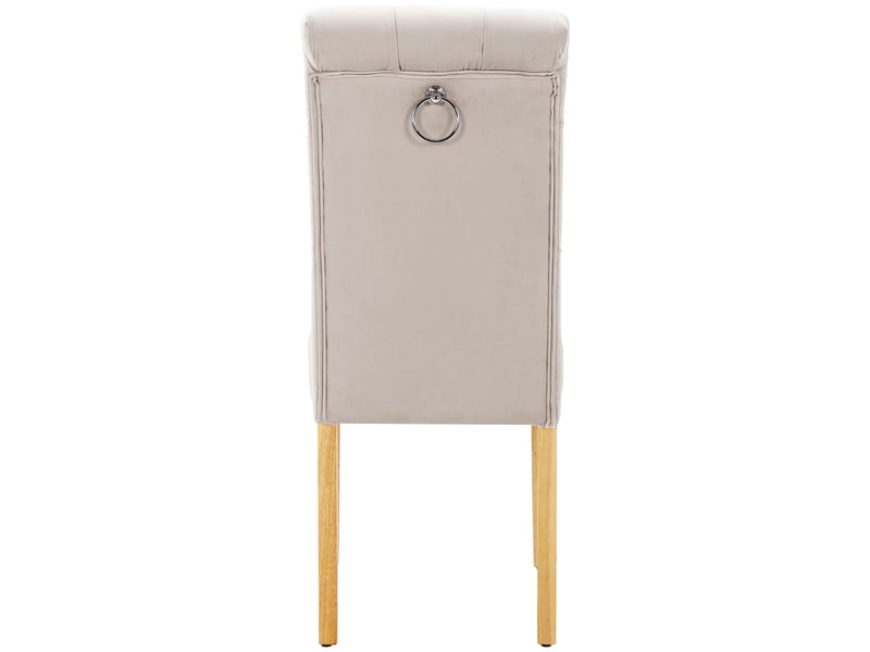 Lot de 6 chaises de salle à manger en velours beige avec pieds en chêne bouton et embout chromé - Conforama D