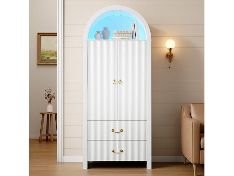 Buffet haute avec led pilotée par application 76x38x180 cm blanche - Conforama B