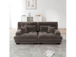 Canapé modulable 220x77x81cm 2 places, accoudoirs galbés, coussins fournis, pour le salon, revêtement chenille, marron