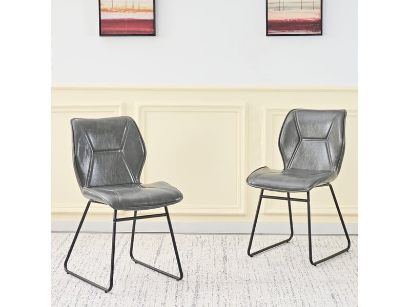  Lot de 2 chaises de salle à manger en similicuir gris avec structure en métal  - Conforama B