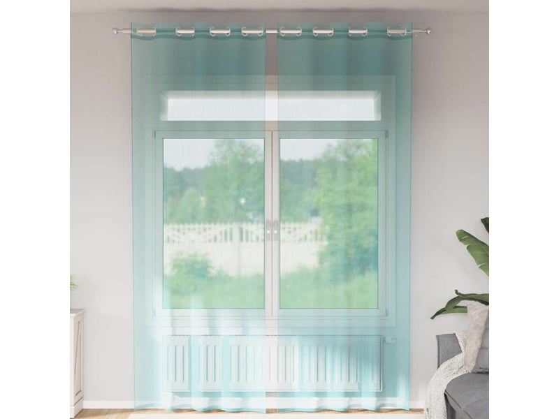  Lot de 2 rideaux en voile, voilages avec œillets turquoise cf44427  - Conforama B