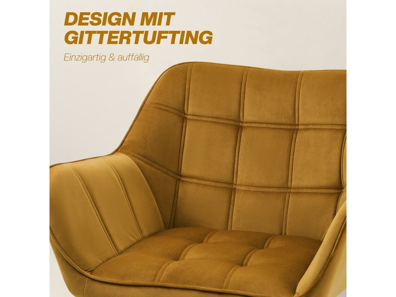  Fauteuil 67 x 61 x 71 cm revêtement velours siège dossier à oreilles pieds surélevés style scandinave coloris jaune polyester effet velours  - Conforama D