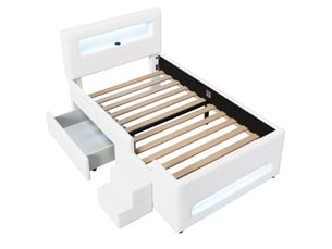 Lit simple 90x200 cm <strong>MERAX</strong>  <strong>lit enfant blanc</strong> coloris blanc