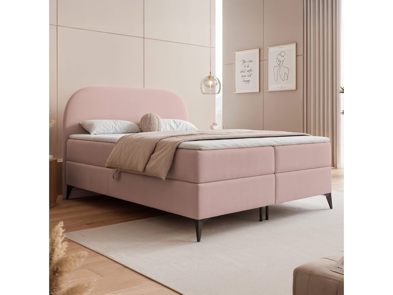  Lit coffre noelia - 140x200 cm - avec matelas - velours élégant brillant - rose poudré NOELIA - Conforama B
