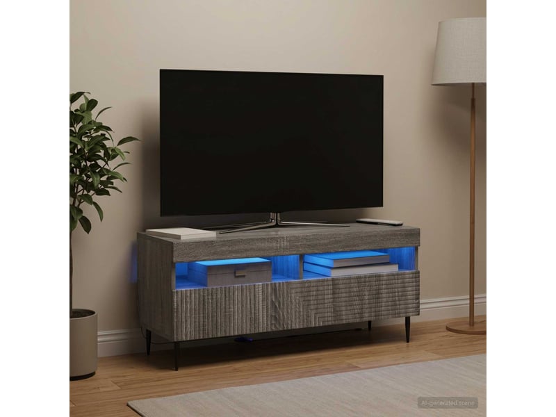  Meuble tv - banc tv - meuble de rangement led sonoma gris bois d'ingénierie  - Conforama D
