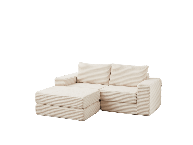  Canapé convertible ulevr 2 places modulable avec pouf amovible, velours côtelé beige, 194 x 169,5 x 74 cm  - Conforama A