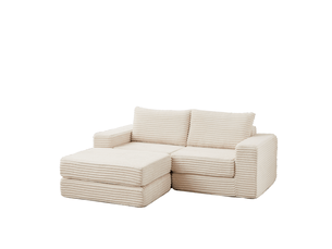 Canapé convertible ulevr 2 places modulable avec pouf amovible, velours côtelé beige, 194 x 169,5 x 74 cm