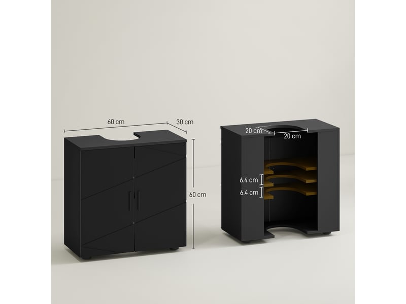  Meuble sous lavabo pour lavabo sur colonne noir, 2 portes, 60 x 30 x 60 cm  - Conforama E