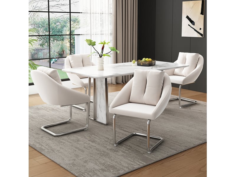  Lot de 4 chaises de salle à manger pivotantes en velours beige  - Conforama B