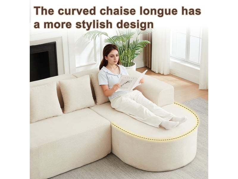 Canapé d'angle, canapé modulable, design moderne, 220 cm, en velours tricoté, mobilier pour espace de vie, forme incurvée - Conforama W
