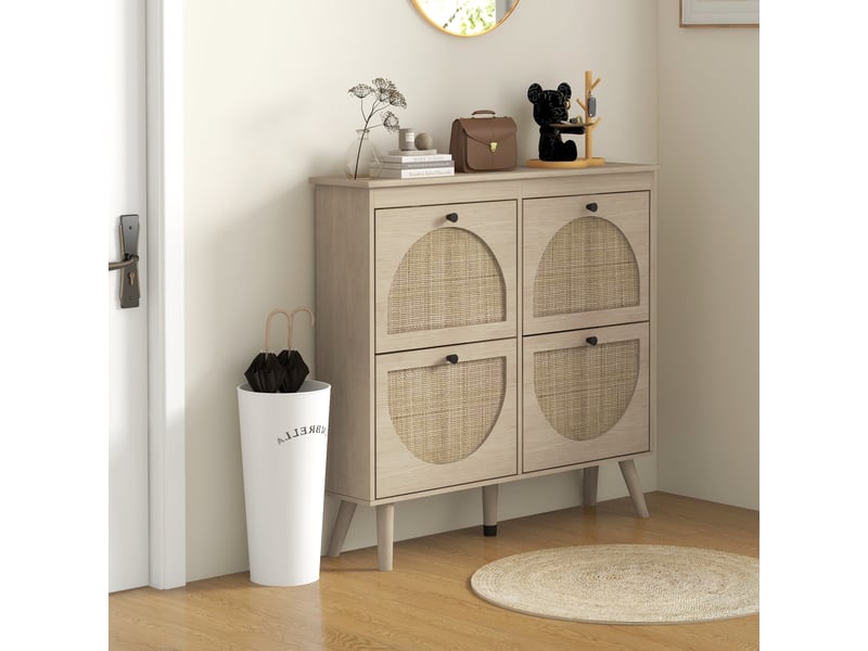  Meuble à chaussures 4 abattants 20 paires étagère réglable style bohème pieds en bois massif 105 x 24 x 97,5 cm naturel  - Conforama C