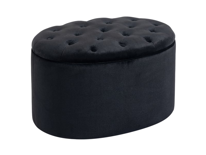  Banquette de rangement 71x52x42 cm ovale avec couvercle amovible polyester noir  - Conforama A