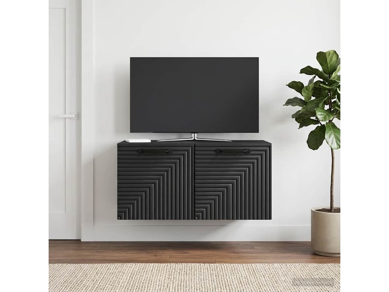  Meuble tv - banc tv - meuble de rangement mural noir 59,5 x 31 x 30 cm bois d'ingénierie  - Conforama B