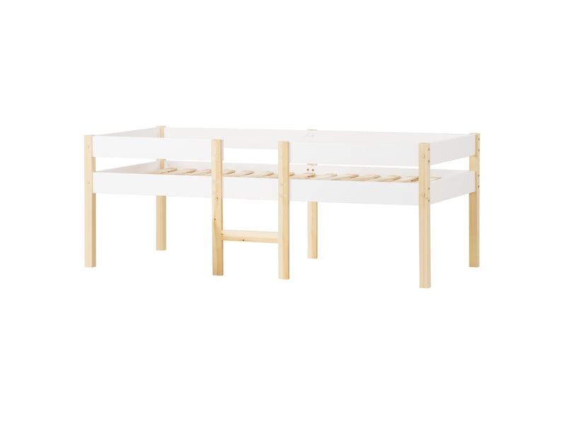  Lit cabane 90x200cm avec 2 tiroirs,lit enfant bois massif avec sommier à lattes - blanc et naturel  - Conforama W
