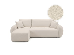 Canapé d'angle réversible convertible LOUNGITUDE ALYA 3 places Tissu bouclette Blanc