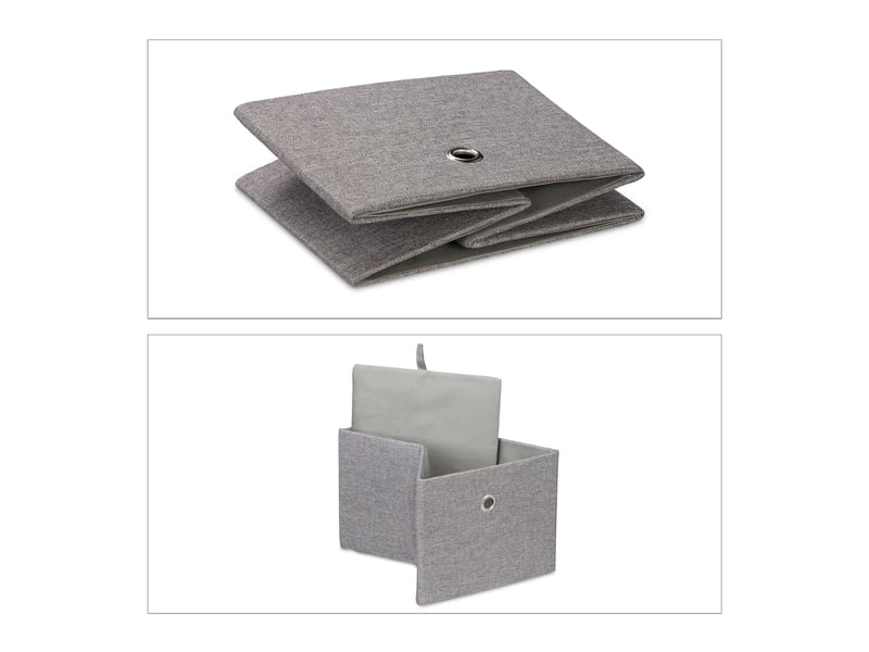  Lot de 2 boîtes de rangement décoratives en tissu pliables 16 x 20,5 x 25 cm en lin gris 13_0013758  - Conforama C