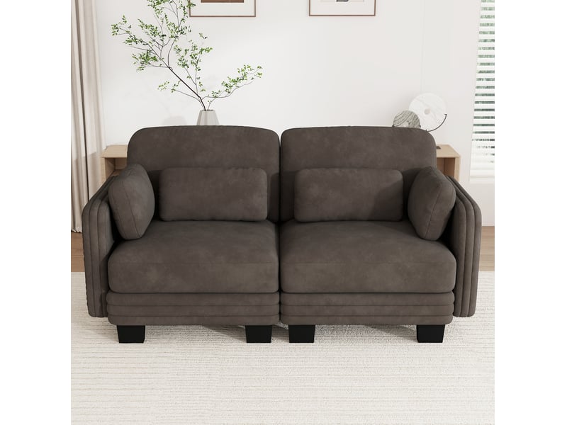  Canapé modulaire 2 places 176x88x88 cm en chenille marron  - Conforama B