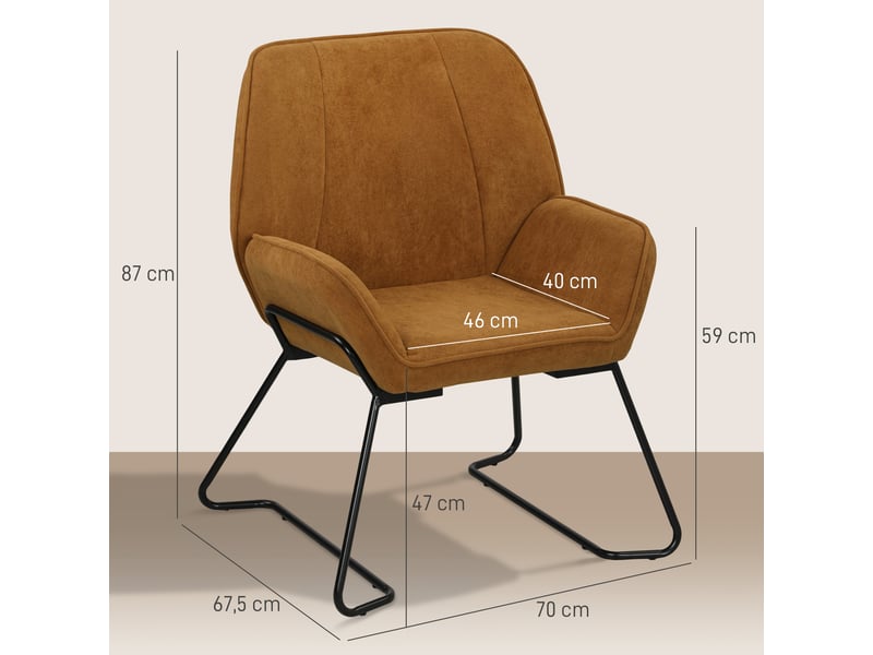 Fauteuil lounge marron avec large revêtement en velours rembourré et pieds en métal.  - Conforama E