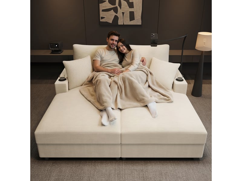  Canapé droit fixe 2 places velours côtelé beige canapé beige - Conforama B