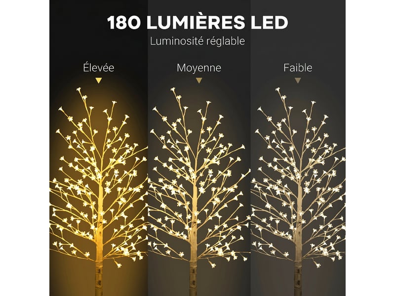  Arbre lumineux led 180 cm 180 leds blanc chaud, arbre artificiel de cerisier en fleurs, ip44, intérieur extérieur, blanc  - Conforama D