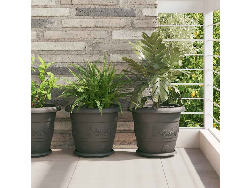  Jardinière - pot à fleurs rond 6 pcs noir ø 30 x 25 cm plastique  - Conforama B