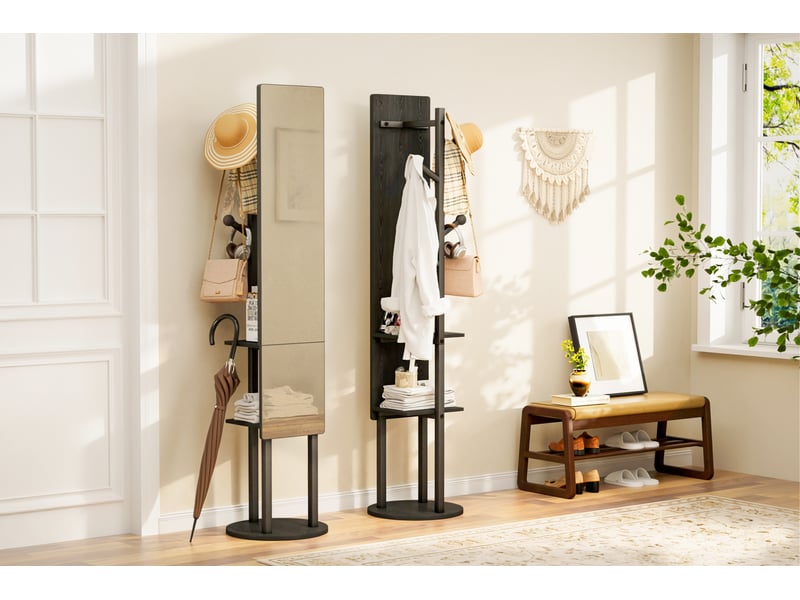 Portemanteau noir pivotant à miroir intégral en acier et panneau de particules - Conforama B