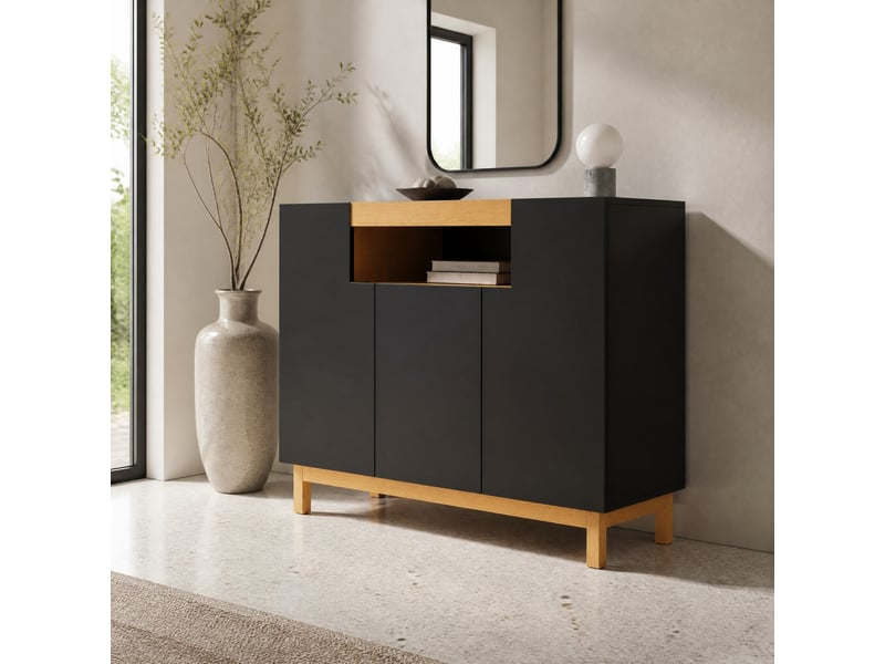  Buffet noir à 3 portes et niche ouverte 120,5 x 42 x 96 cm  - Conforama B