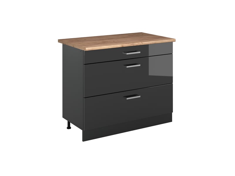 Vicco meuble cuisine, anthracite haute brillanceanthracite, 100cm plan de travail chêne doré - Conforama A