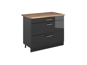 Vicco meuble cuisine, anthracite haute brillanceanthracite, 100cm plan de travail chêne doré