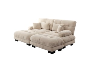 Canapé droit compressé fixe <strong>HAVRYA</strong> <strong></strong> 2 places Tissu taupe clair
