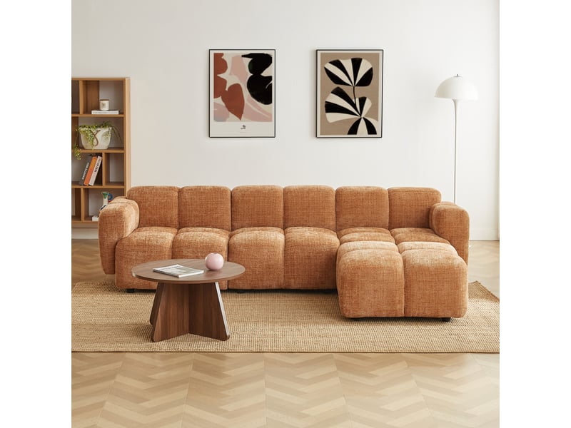  Canapé d'angle modulable aleno 4 places tissu velours texturé terracotta  - Conforama D