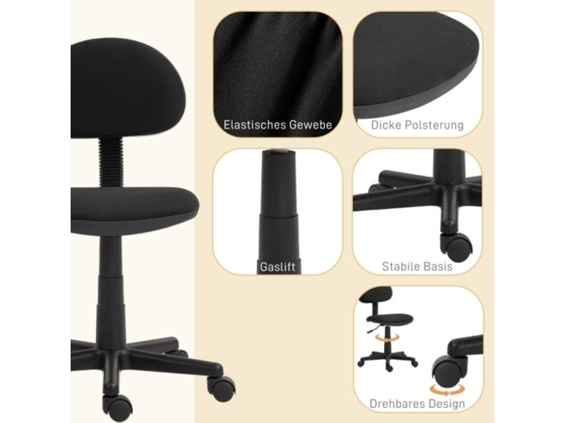  Chaise de bureau ergonomique en tissu extensible noir, pivotante et réglable en hauteur  - Conforama D