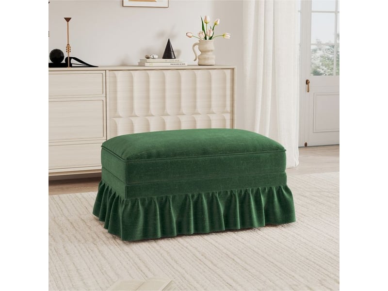  Tabouret en chenille - vert - chenille - 90x56.5x49 cm - 13 kg - design convertible avec jupe plissée - dossier segmenté  - Conforama D
