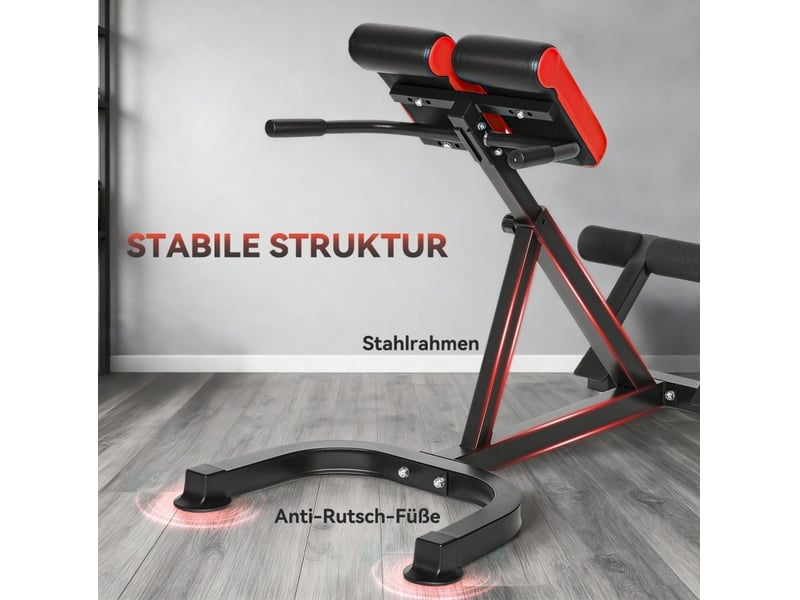 Banc d'hyperextension 112 x 62 x 88 cm rouge et noir en acier, réglable pour exercices du dos à domicile - Conforama D