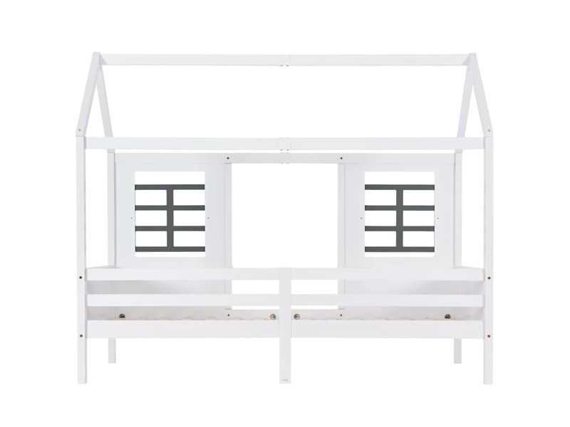  Lit cabane enfant 90x200 blanc en pin massif et mdf avec 2 tiroirs et fenêtres  - Conforama A