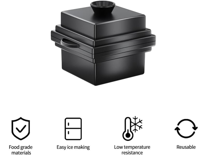 Lot de 2 grands bacs à glaçons carrés en silicone avec couvercle entonnoir - 7 cm - démoulage facile - en forme de losange à fusion lente - Conforama D