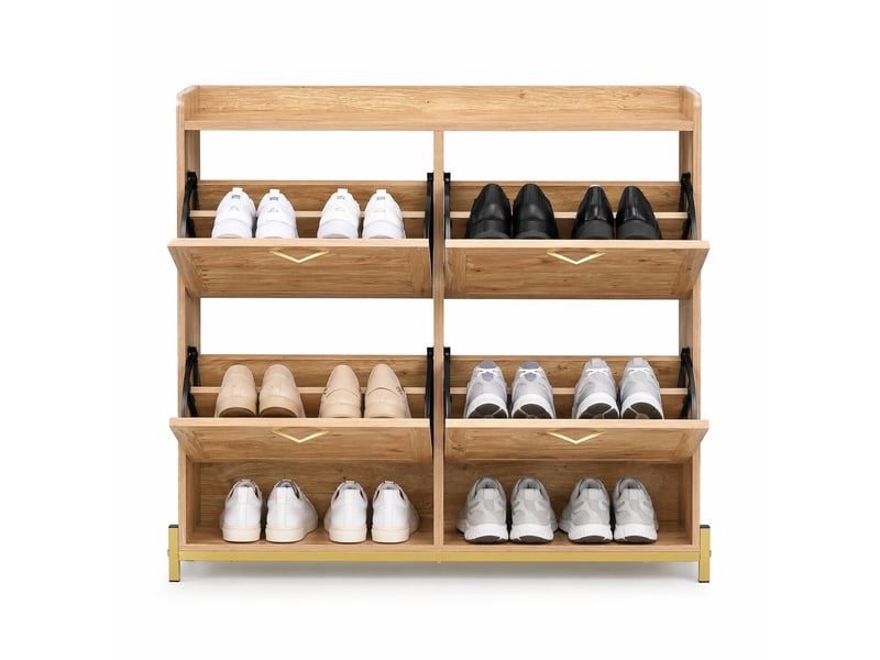  Meuble à chaussures 4 portes avec rangement et plateau pour entrée en mdf 108,5×24×100 cm bois  - Conforama A