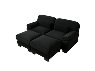 Canapé modulable 2 places en velours côtelé noir, avec 2 poufs, assise profonde, coussin lombaire, 194×161×94 cm