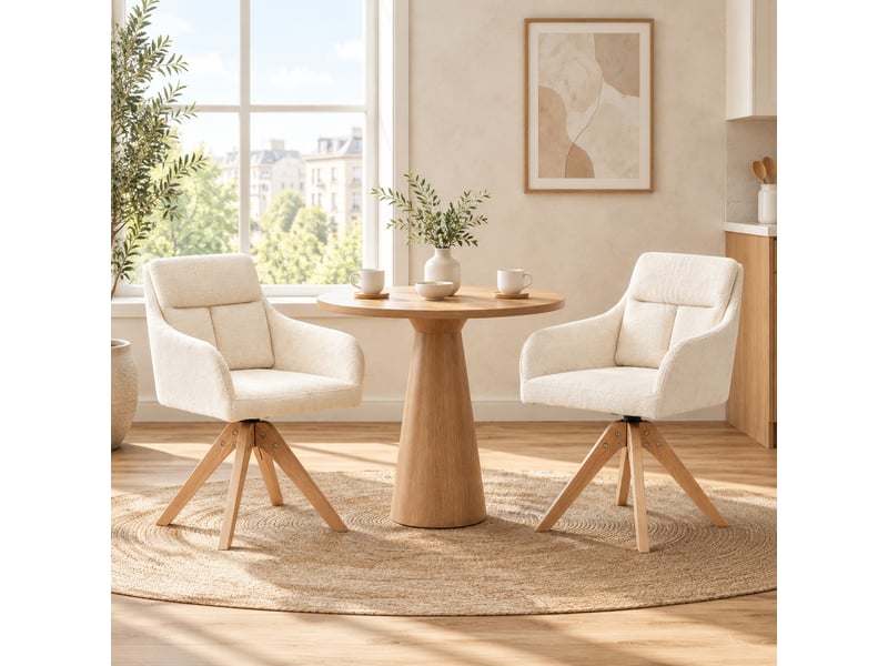  Lot de 2 chaises de salle à manger,45x43x87 cm,pivotantes 360°,velours,beige  - Conforama B